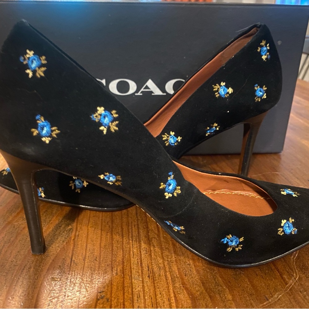 Coach Black and Blue Floral Heels - Picture 5 of 5